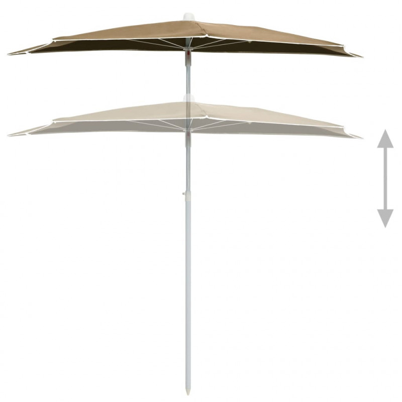 Półokrągły parasol ogrodowy na słupku, 180x90 cm, kolor taupe
