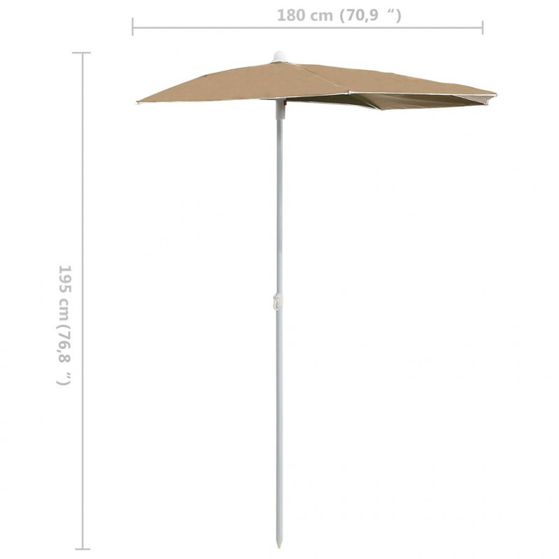 Półokrągły parasol ogrodowy na słupku, 180x90 cm, kolor taupe