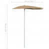 Półokrągły parasol ogrodowy na słupku, 180x90 cm, kolor taupe