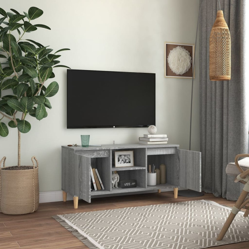 Szafka TV, drewniane nogi, szary dąb sonoma, 103,5x35x50 cm