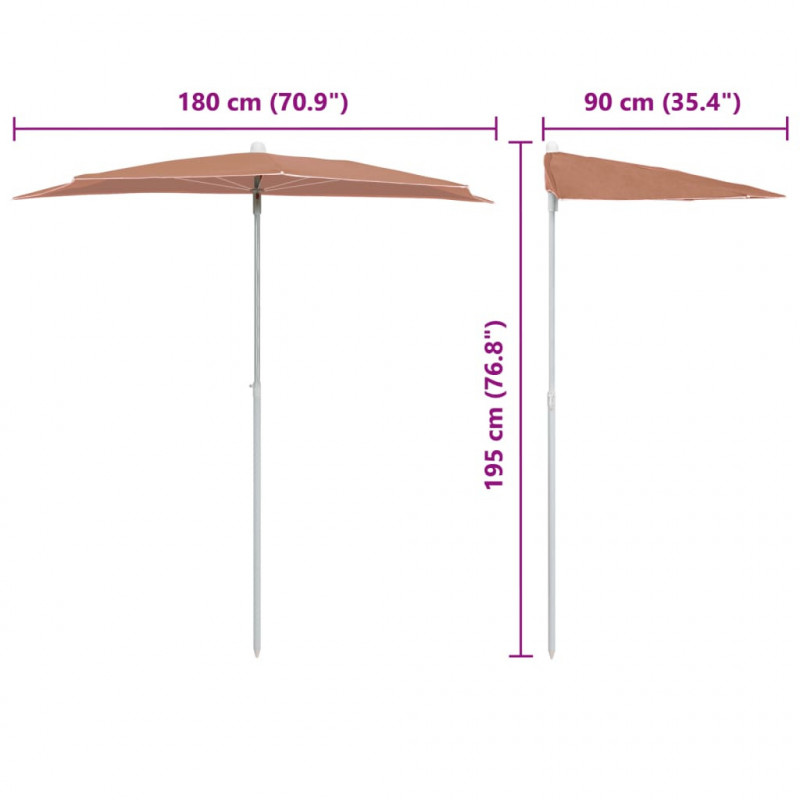 Półokrągły parasol ogrodowy na słupku, 180x90 cm, terakota