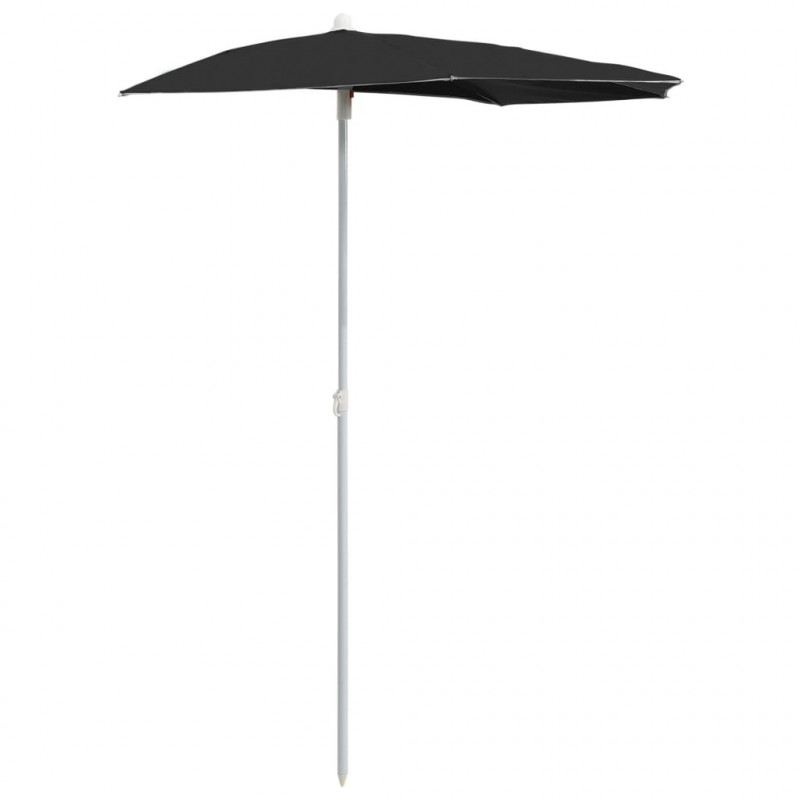 Półokrągły parasol ogrodowy na słupku, 180x90 cm, czarny