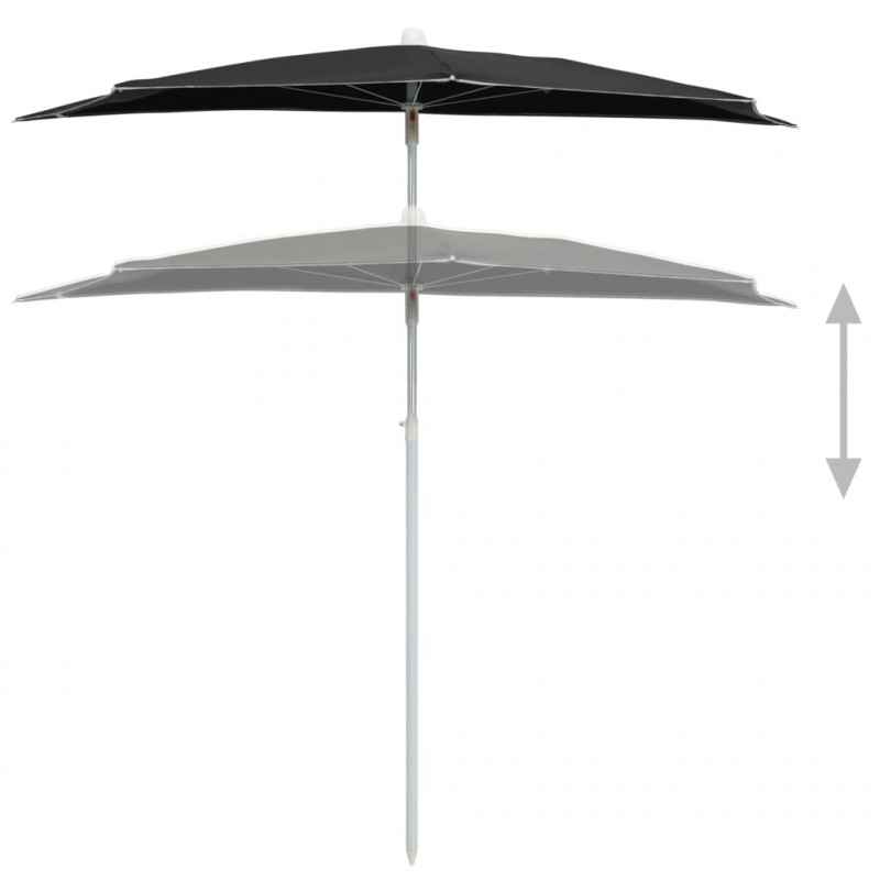 Półokrągły parasol ogrodowy na słupku, 180x90 cm, czarny