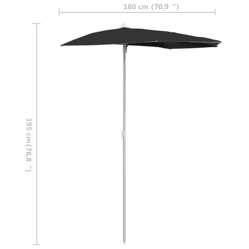 Półokrągły parasol ogrodowy na słupku, 180x90 cm, czarny