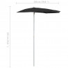 Półokrągły parasol ogrodowy na słupku, 180x90 cm, czarny