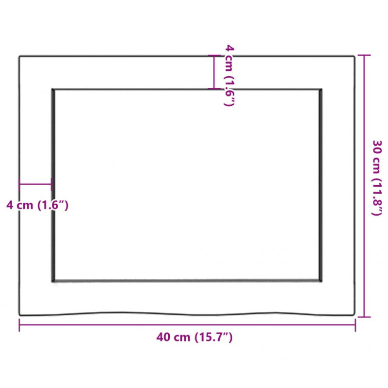 Blat do łazienki, 40x30x(2-6) cm, surowe, lite drewno