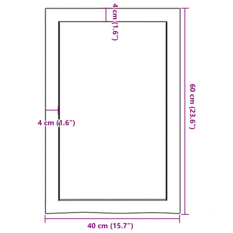 Blat do łazienki, 40x60x(2-4) cm, surowe, lite drewno