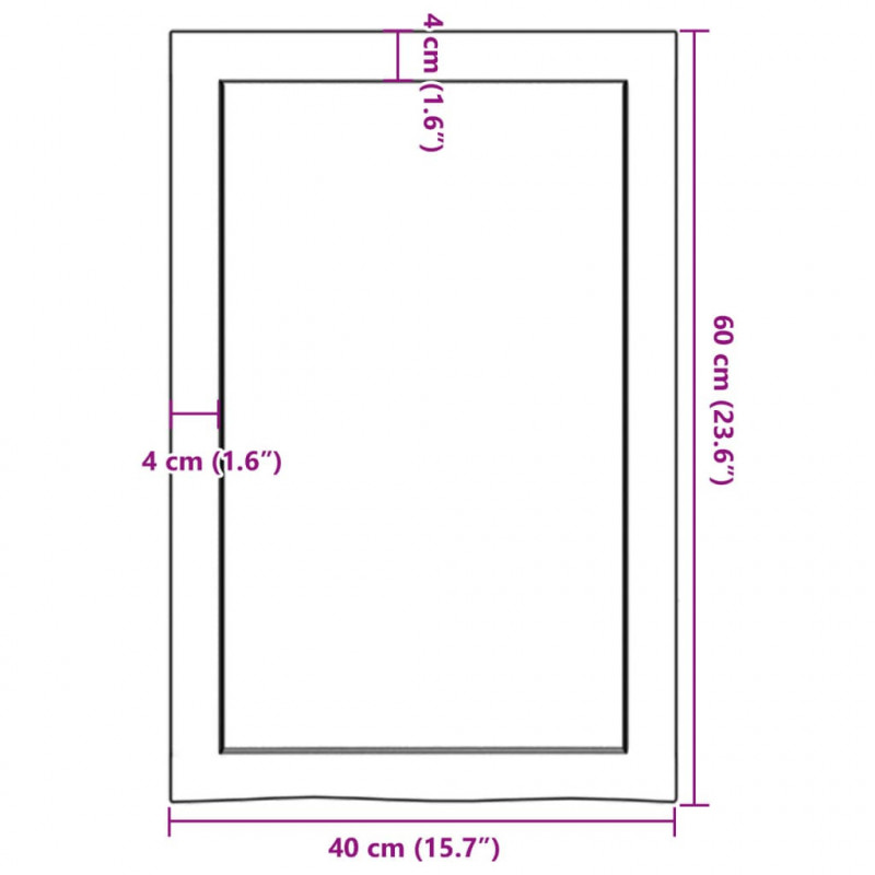 Blat do łazienki, 40x60x(2-6) cm, surowe, lite drewno