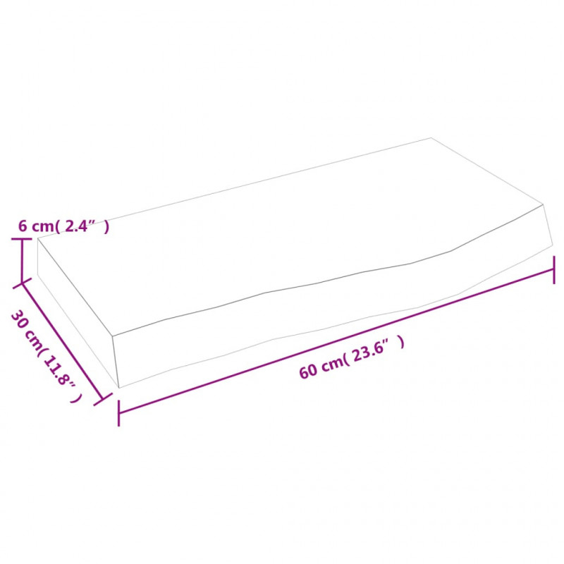 Blat do łazienki, 60x30x(2-6) cm, surowe, lite drewno