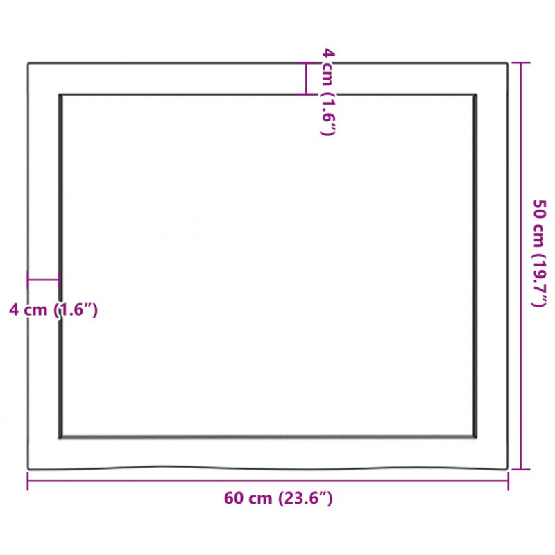 Blat do łazienki, 60x50x(2-4) cm, surowe, lite drewno