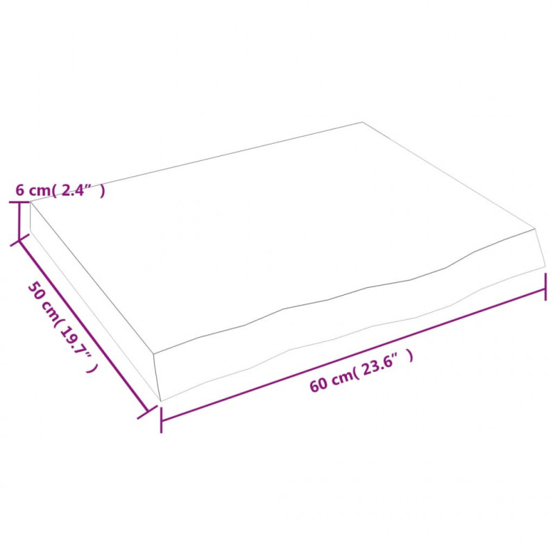 Blat do łazienki, 60x50x(2-6) cm, surowe, lite drewno