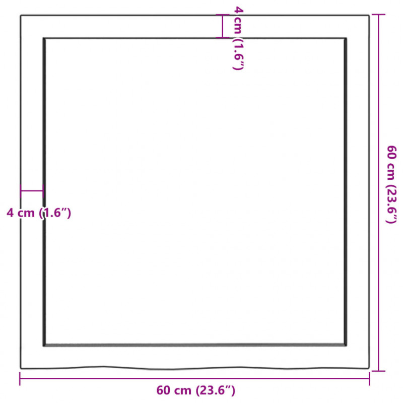 Blat do łazienki, 60x60x(2-4) cm, surowe, lite drewno