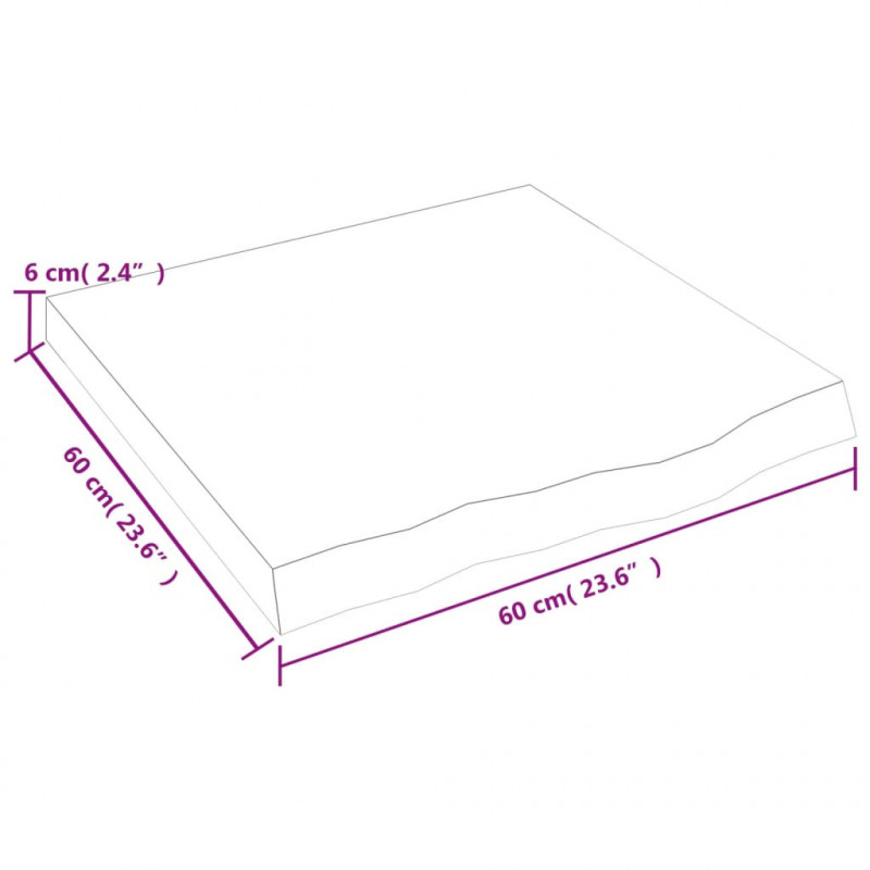Blat do łazienki, 60x60x(2-6) cm, surowe, lite drewno