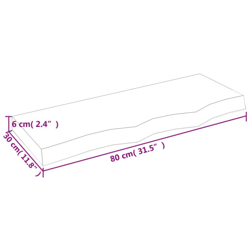 Blat do łazienki, 80x30x(2-6) cm, surowe, lite drewno