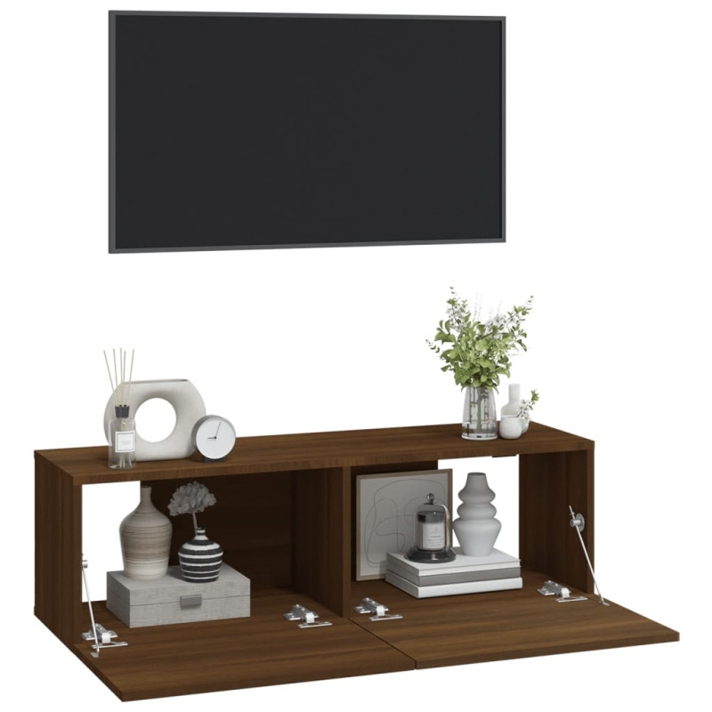 Szafki ścienne TV, 2 szt., brązowy dąb, 100x30x30 cm