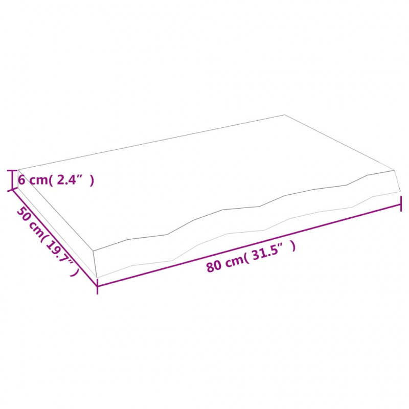 Blat do łazienki, 80x50x(2-6) cm, surowe, lite drewno