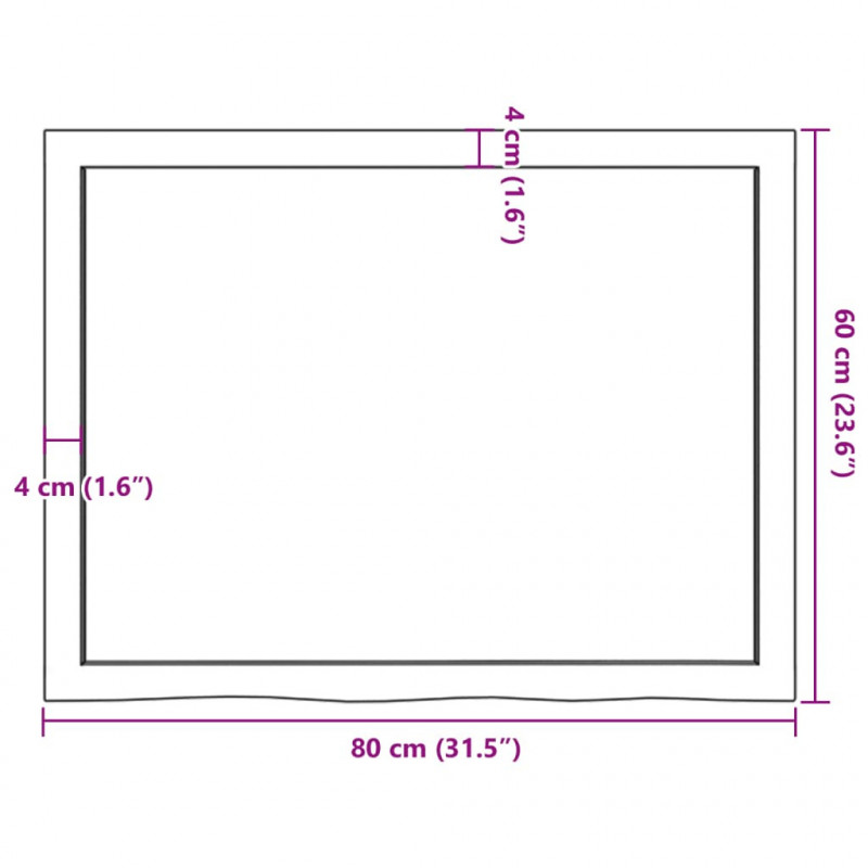 Blat do łazienki, 80x60x(2-4) cm, surowe, lite drewno
