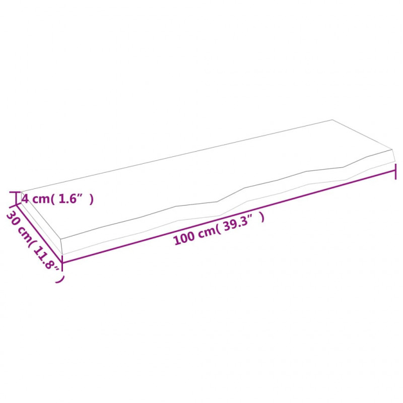 Blat do łazienki, 100x30x(2-4) cm, surowe, lite drewno