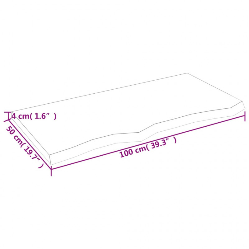 Blat do łazienki, 100x50x(2-4) cm, surowe, lite drewno