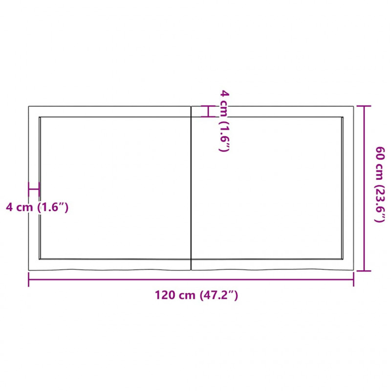 Blat do łazienki, 120x60x(2-4) cm, surowe, lite drewno