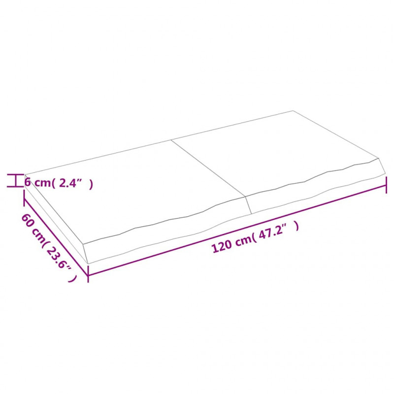 Blat do łazienki, 120x60x(2-6) cm, surowe, lite drewno