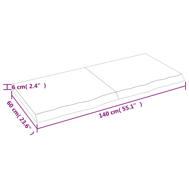 Blat do łazienki, 140x60x(2-6) cm, surowe, lite drewno