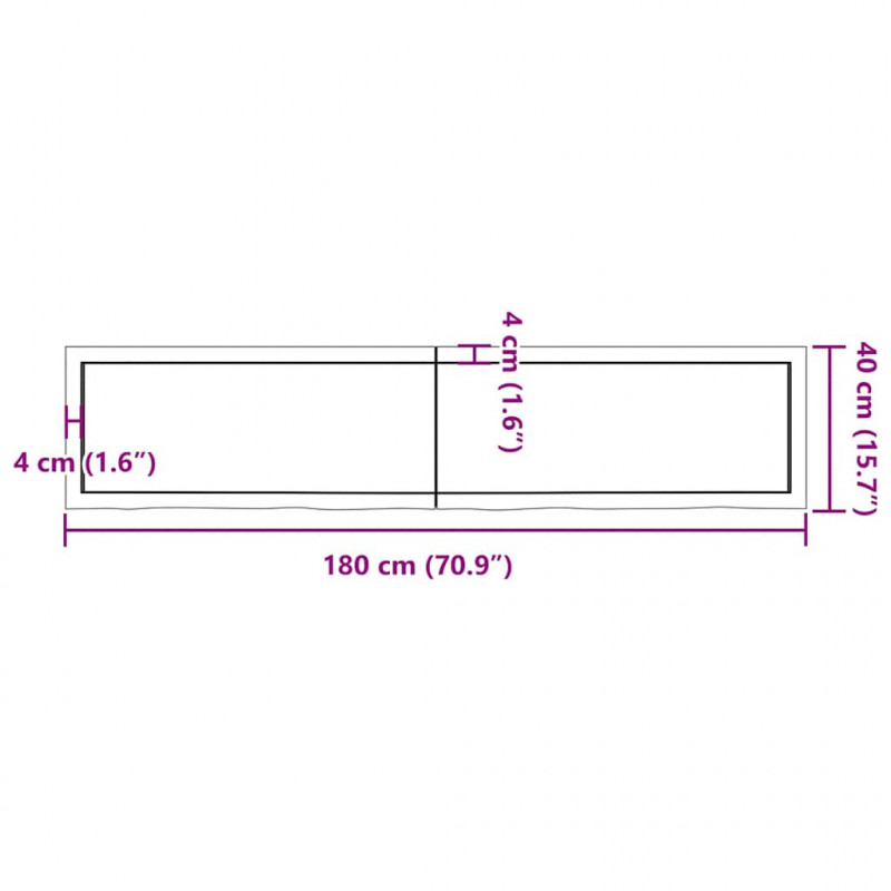Blat do łazienki, 180x40x(2-6) cm, surowe, lite drewno