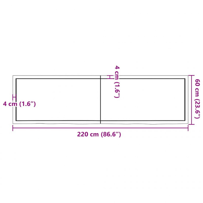 Blat do łazienki, 220x60x(2-6) cm, surowe, lite drewno