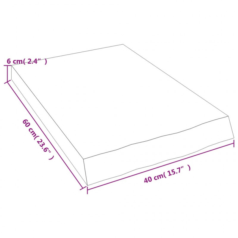 Blat do łazienki, jasnobrązowy, 40x60x(2-6) cm, lite drewno