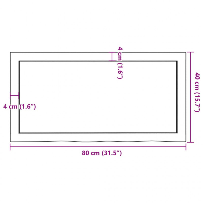 Blat do łazienki, jasnobrązowy, 80x40x(2-4) cm, lite drewno
