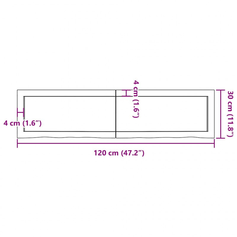 Blat do łazienki, jasnobrązowy, 120x30x(2-4) cm, lite drewno
