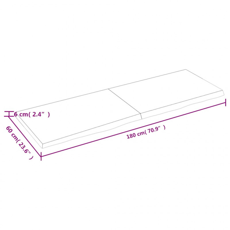Blat do łazienki, jasnobrązowy, 180x60x(2-6) cm, lite drewno