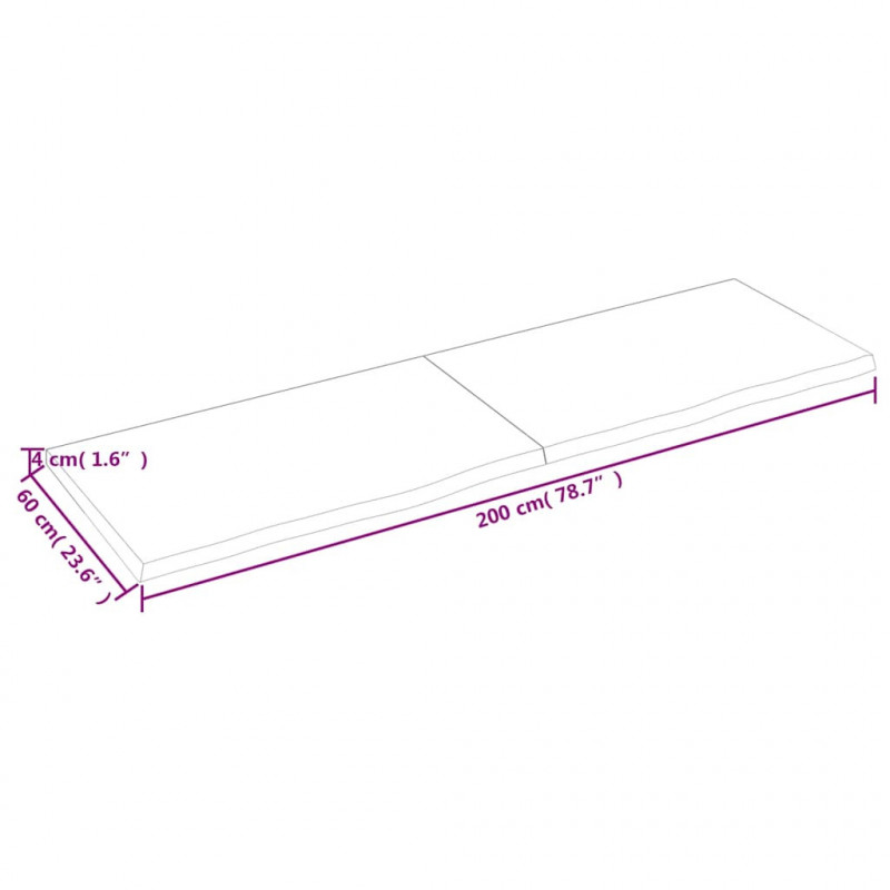 Blat do łazienki, jasnobrązowy, 200x60x(2-4) cm, lite drewno