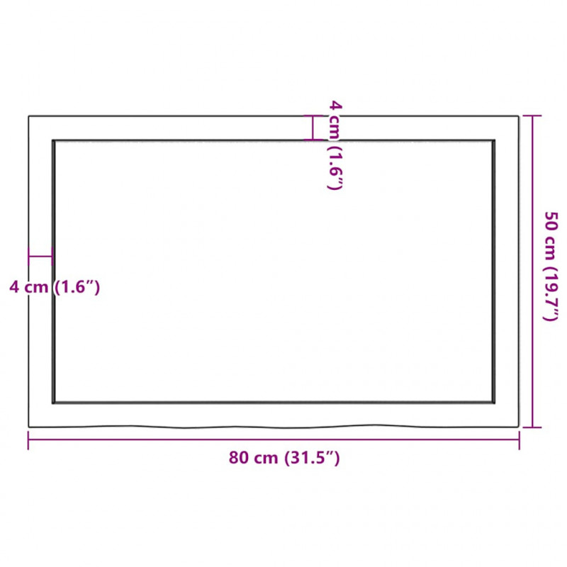 Blat do łazienki, ciemnobrązowy, 80x50x(2-4) cm, lite drewno