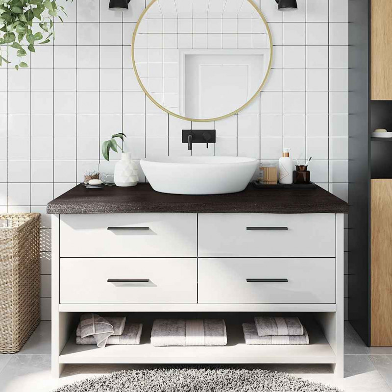 Blat do łazienki, ciemnobrązowy, 100x60x(2-6) cm, lite drewno