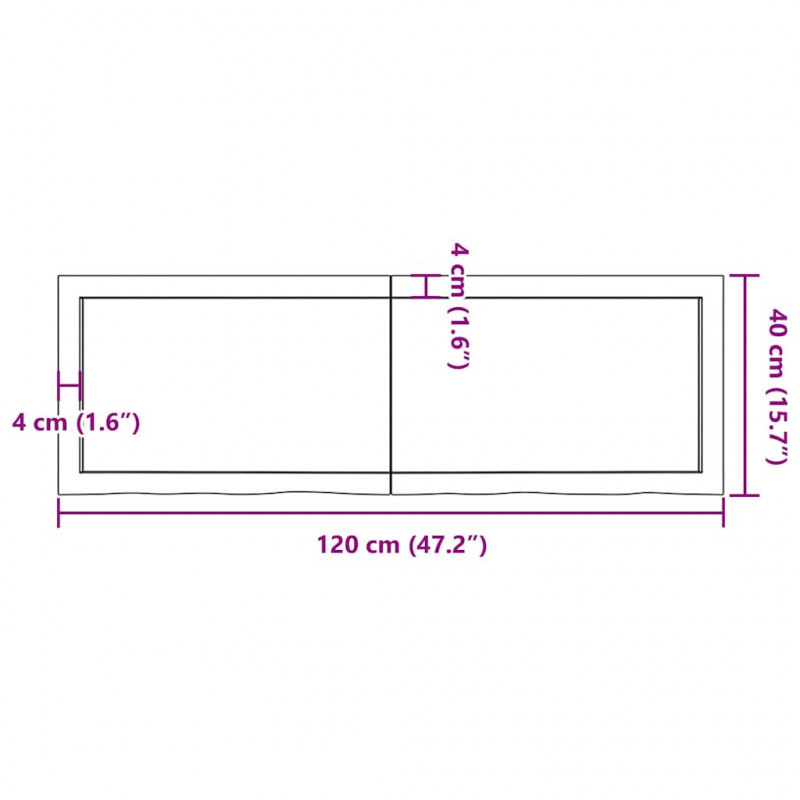 Blat do łazienki, ciemnobrązowy, 120x40x(2-6) cm, lite drewno