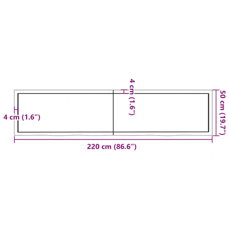 Blat do łazienki, ciemnobrązowy, 220x50x(2-4) cm, lite drewno