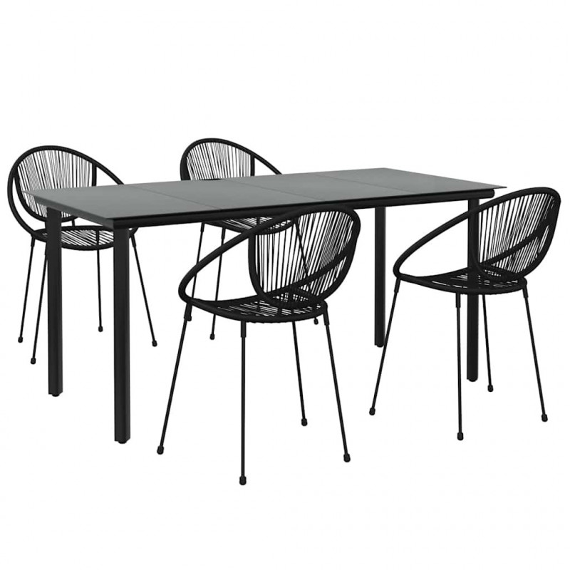 5-częściowy zestaw mebli ogrodowych, czarny, rattan PVC