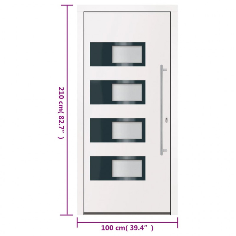 Drzwi wejściowe, białe, 100x210 cm, aluminium i PVC