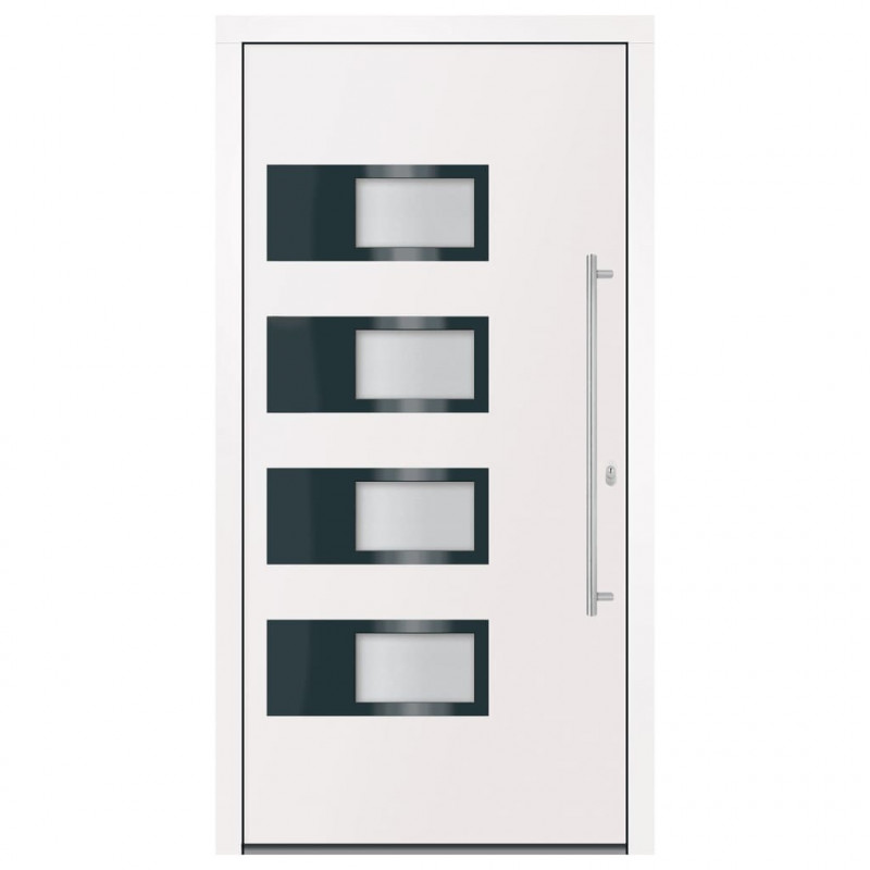 Drzwi wejściowe, białe, 110x210 cm, aluminium i PVC