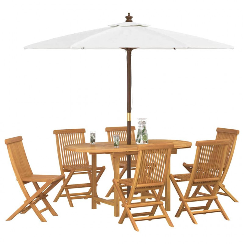 Zestaw do jadalni w ogrodzie 7 pcs Brązowy Lite drewno teakowe