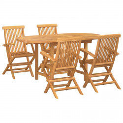 Zestaw do jadalni w ogrodzie 5 pcs Brązowy Lite drewno teakowe