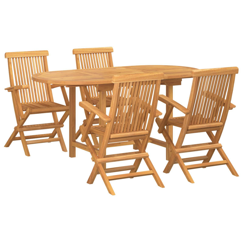 Zestaw do jadalni w ogrodzie 5 pcs Brązowy Lite drewno teakowe