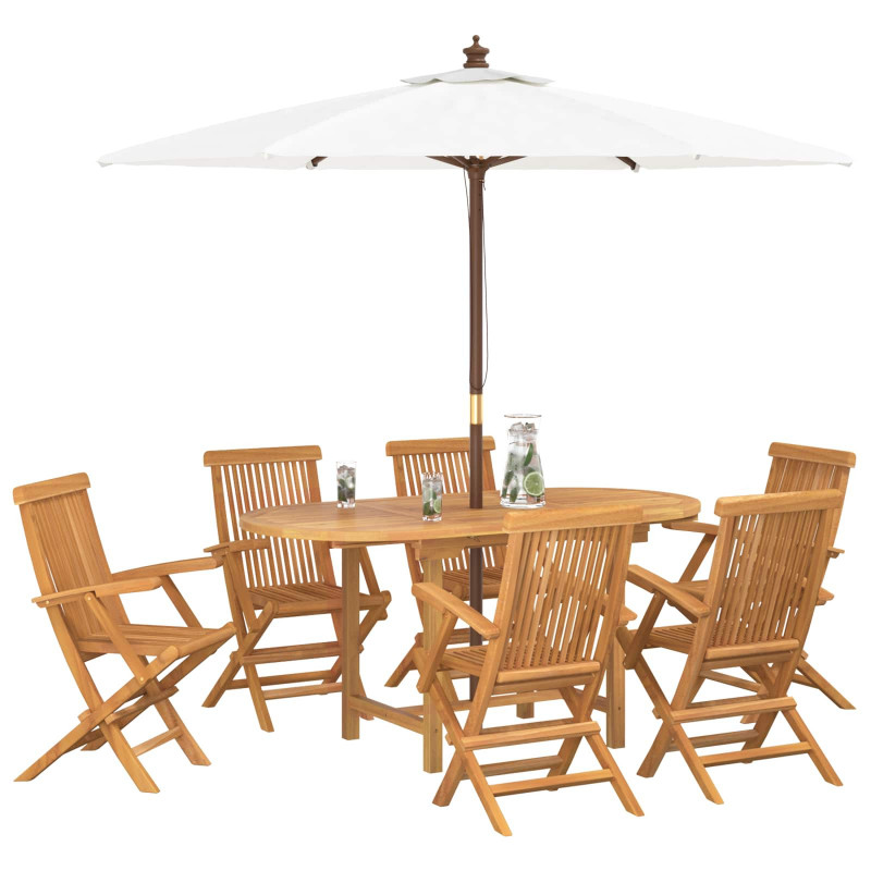 Zestaw do jadalni w ogrodzie 7 pcs Brązowy Lite drewno teakowe