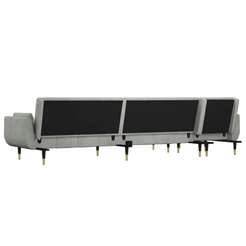 Sofa rozkładana L, jasnoszara, 275x140x70 cm, aksamit