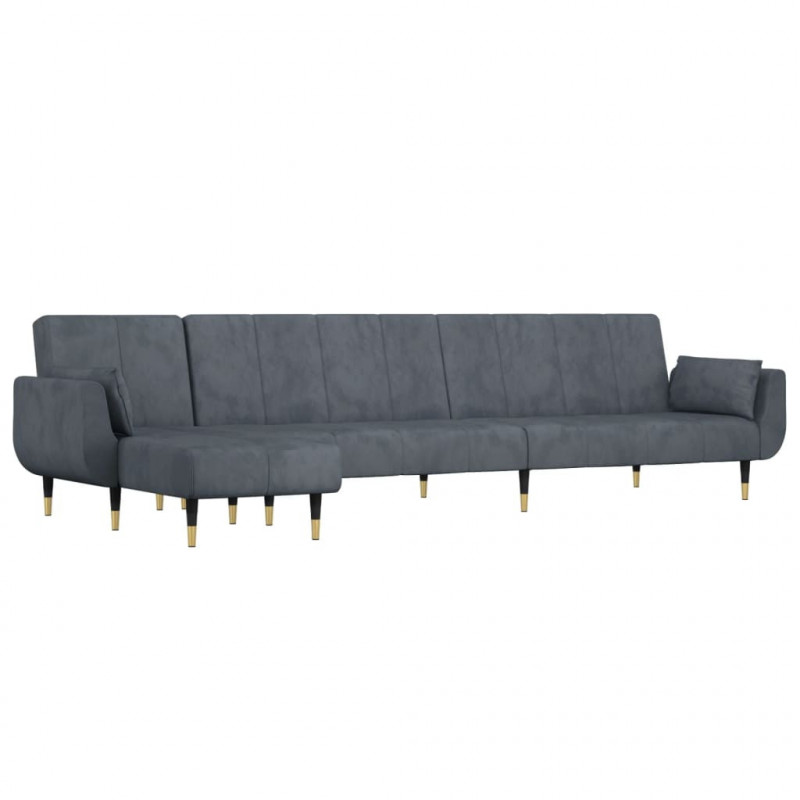 Sofa rozkładana L, ciemnoszara, 275x140x70 cm, aksamit