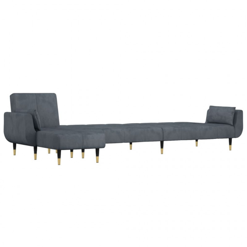 Sofa rozkładana L, ciemnoszara, 275x140x70 cm, aksamit