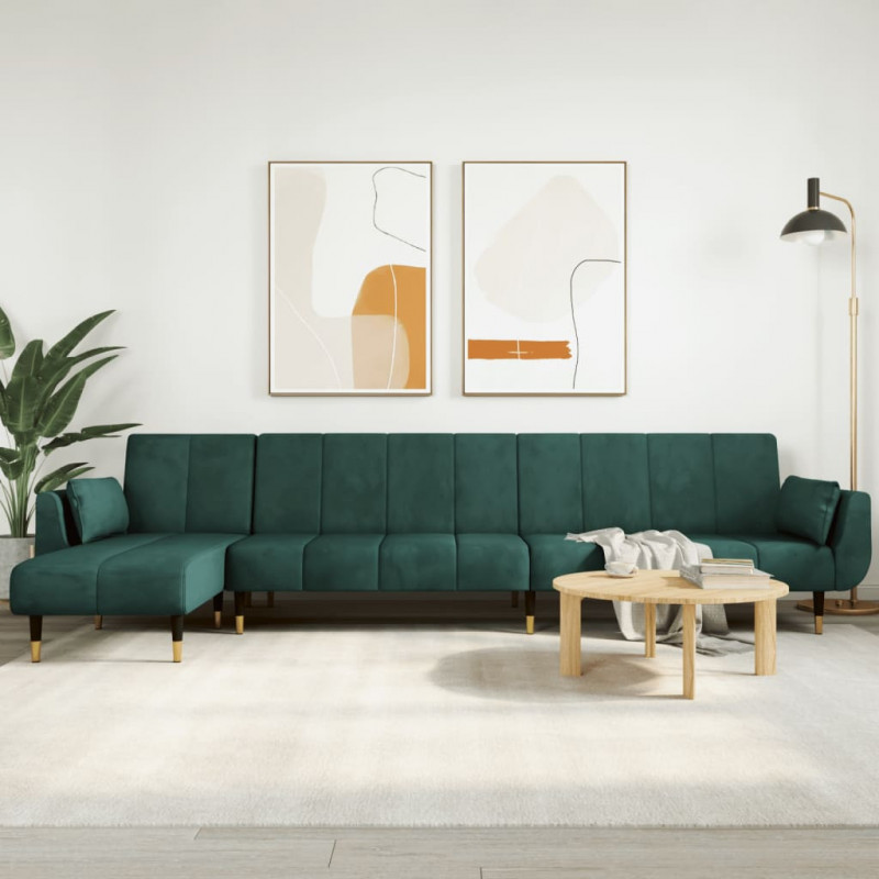 Sofa rozkładana L, ciemnozielona, 275x140x70 cm, aksamit