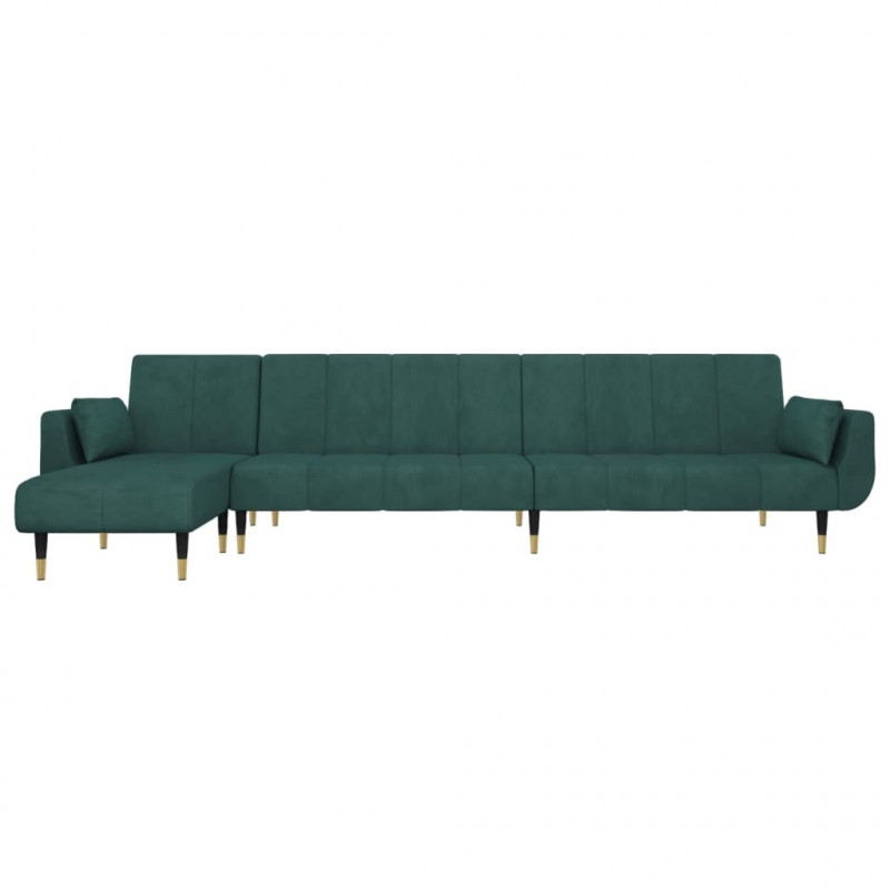 Sofa rozkładana L, ciemnozielona, 275x140x70 cm, aksamit