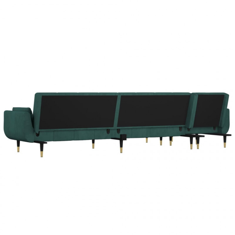 Sofa rozkładana L, ciemnozielona, 275x140x70 cm, aksamit